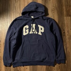 GAP Mens Navy Blue Pullover Hoodie Sweatshirt Size XL Arch‎ Logo